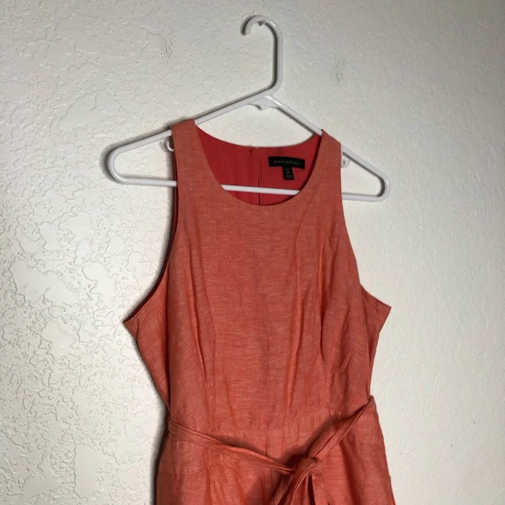 Banana‎ Republic coral orange linen blend sleeveless belted cropped jumpsuit 6P